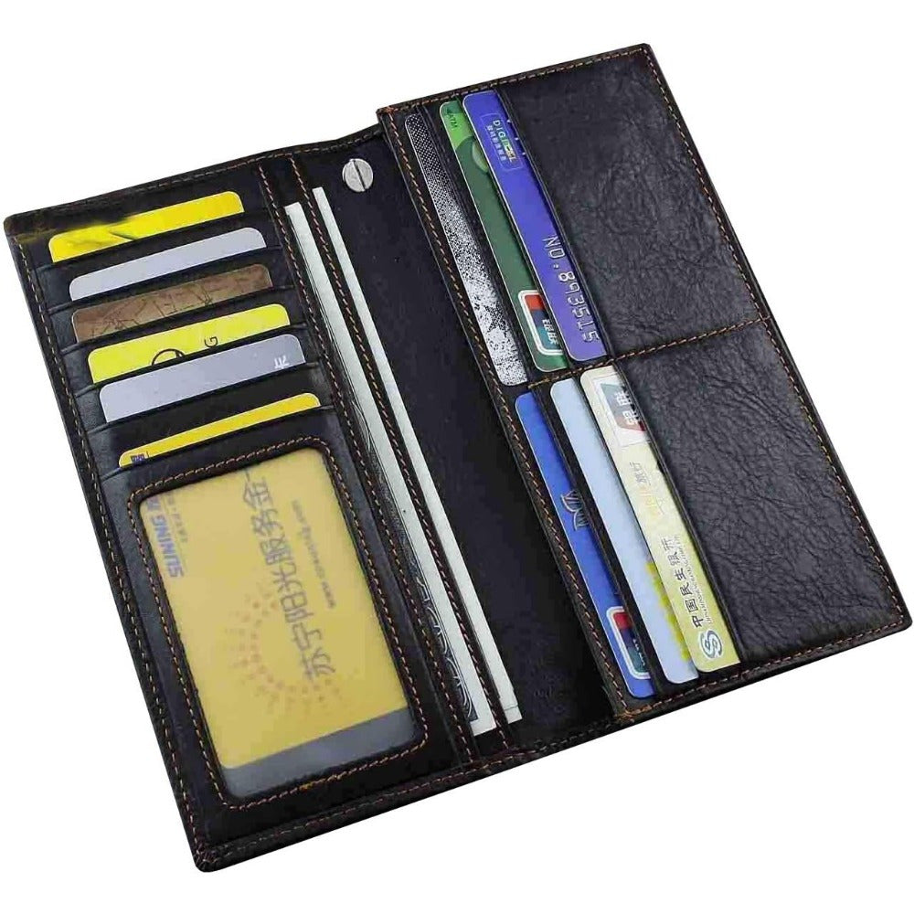 Men's Long Black Leather Wallet with Concho and Chain