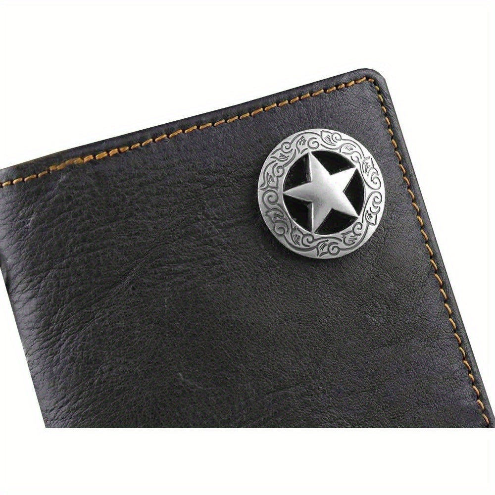Men's Long Black Leather Wallet with Concho and Chain