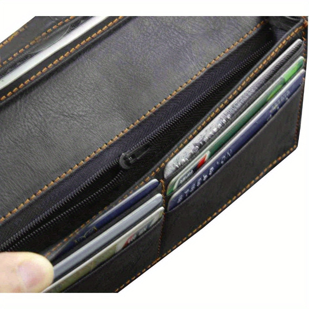 Men's Long Black Leather Wallet with Concho and Chain
