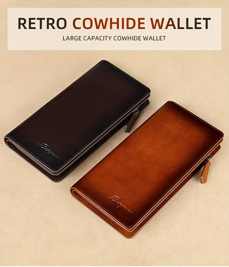 Men's Long Genuine Leather Wallet with Phone Pocket