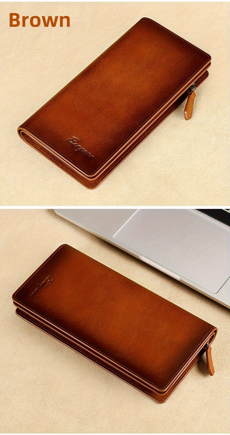 Men's Long Genuine Leather Wallet with Phone Pocket