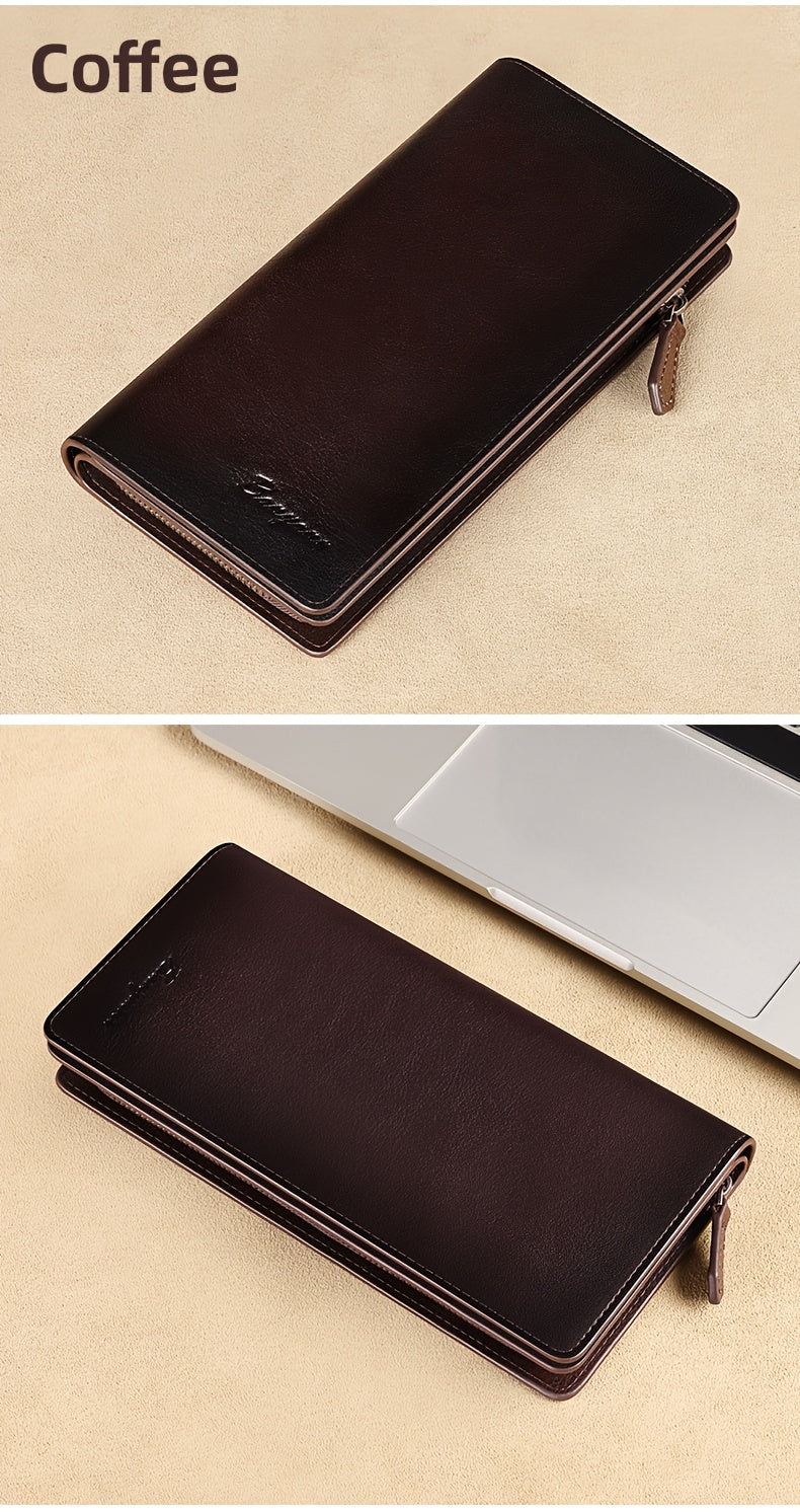 Men's Long Genuine Leather Wallet with Phone Pocket