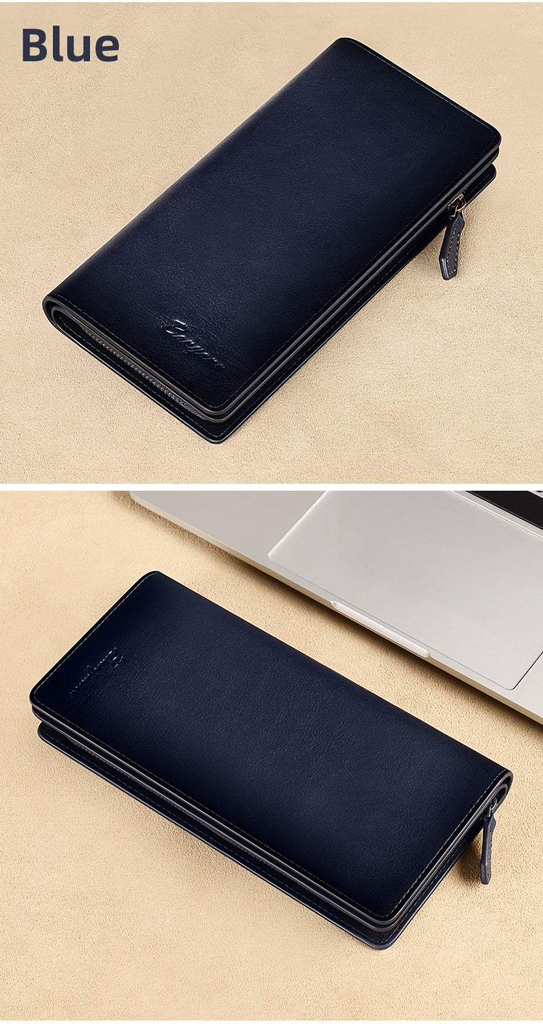Men's Long Genuine Leather Wallet with Phone Pocket