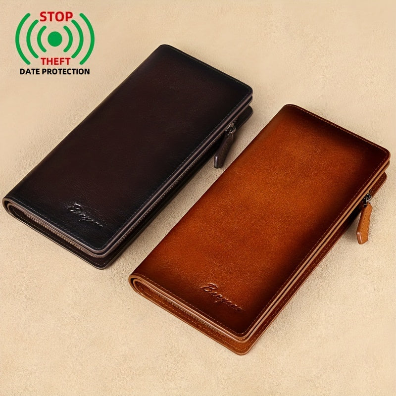 Men's Long Genuine Leather Wallet with Phone Pocket