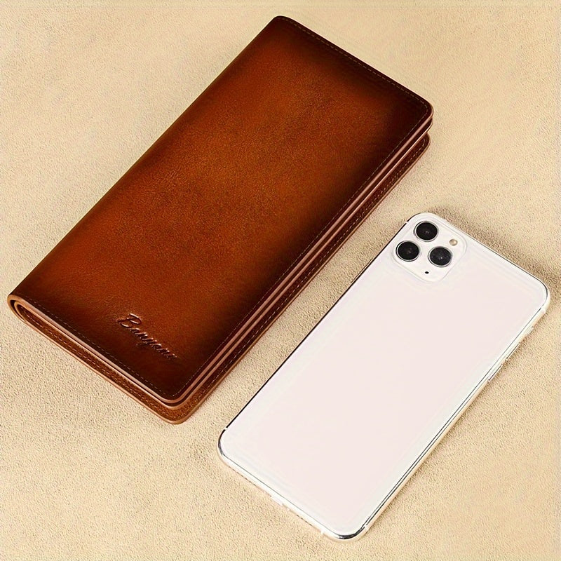 Men's Long Genuine Leather Wallet with Phone Pocket