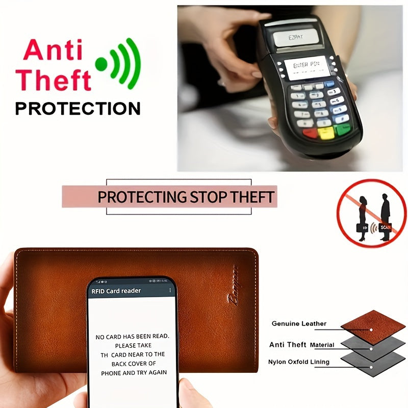 Men's Long Genuine Leather Wallet with Phone Pocket