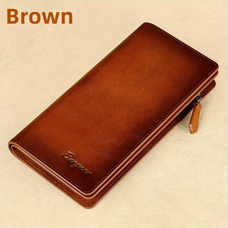 Men's Long Genuine Leather Wallet with Phone Pocket