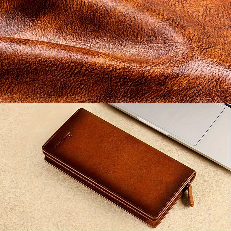 Men's Long Genuine Leather Wallet with Phone Pocket