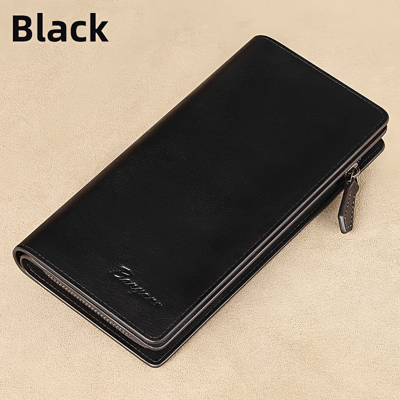 Men's Long Genuine Leather Wallet with Phone Pocket