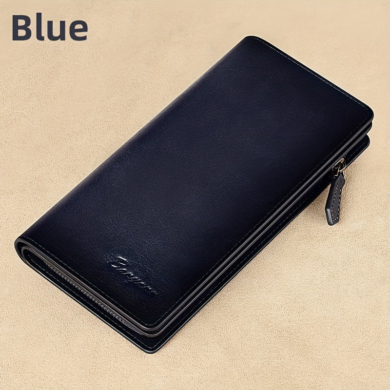 Men's Long Genuine Leather Wallet with Phone Pocket