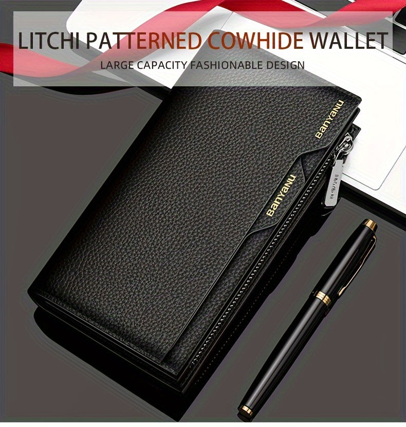 Men's Long Leather Wallet with Zipper Pocket and 6 Finishes