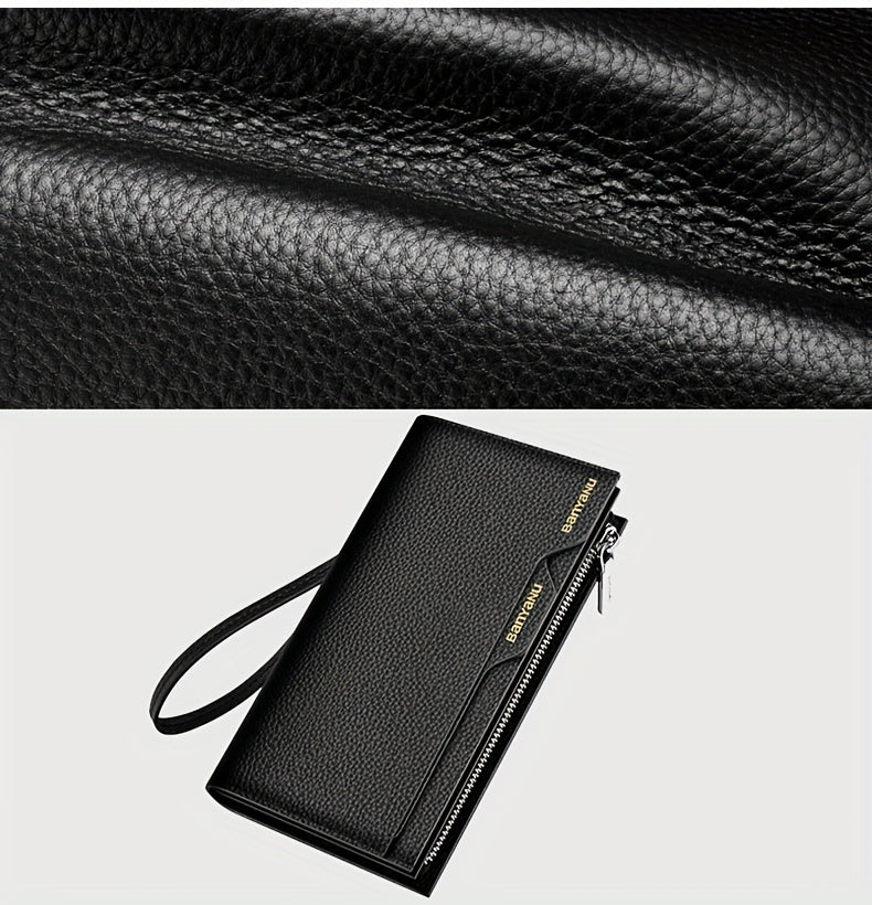 Men's Long Leather Wallet with Zipper Pocket and 6 Finishes
