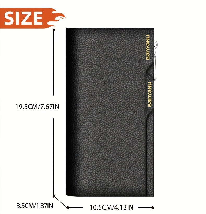 Men's Long Leather Wallet with Zipper Pocket and 6 Finishes