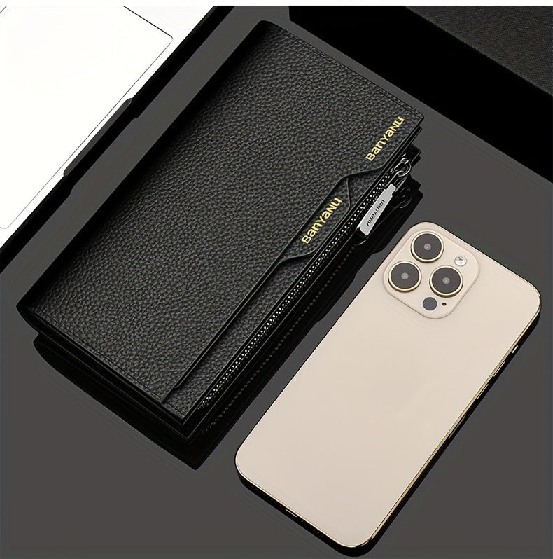 Men's Long Leather Wallet with Zipper Pocket and 6 Finishes
