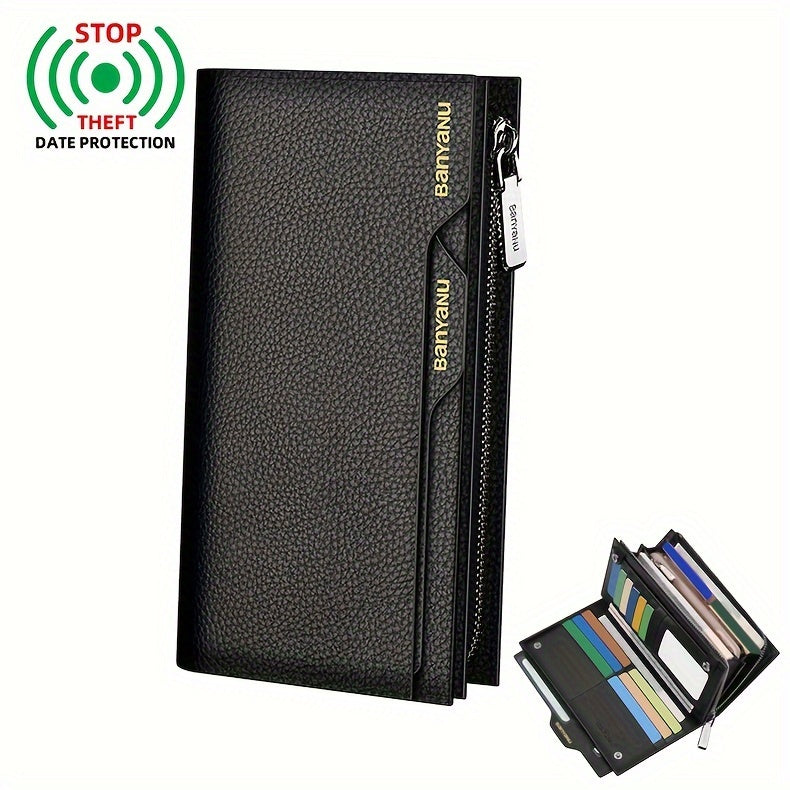 Men's Long Leather Wallet with Zipper Pocket and 6 Finishes