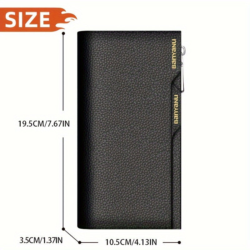 Men's Long Leather Wallet with Zipper Pocket and 6 Finishes