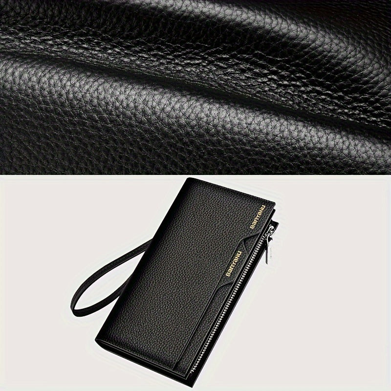 Men's Long Leather Wallet with Zipper Pocket and 6 Finishes