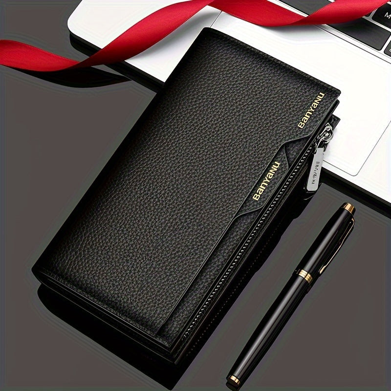 Men's Long Leather Wallet with Zipper Pocket and 6 Finishes