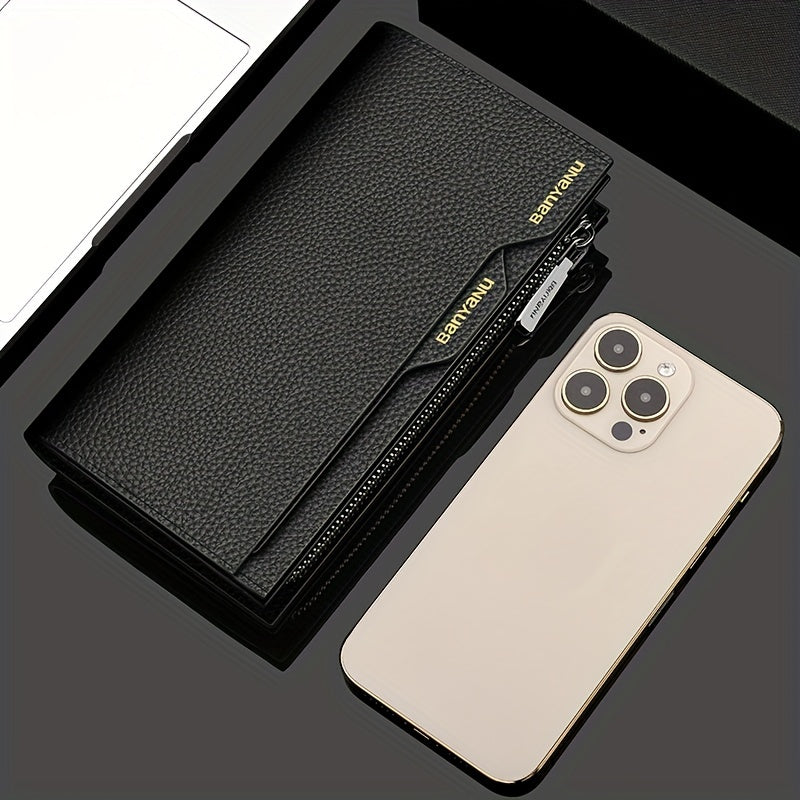 Men's Long Leather Wallet with Zipper Pocket and 6 Finishes