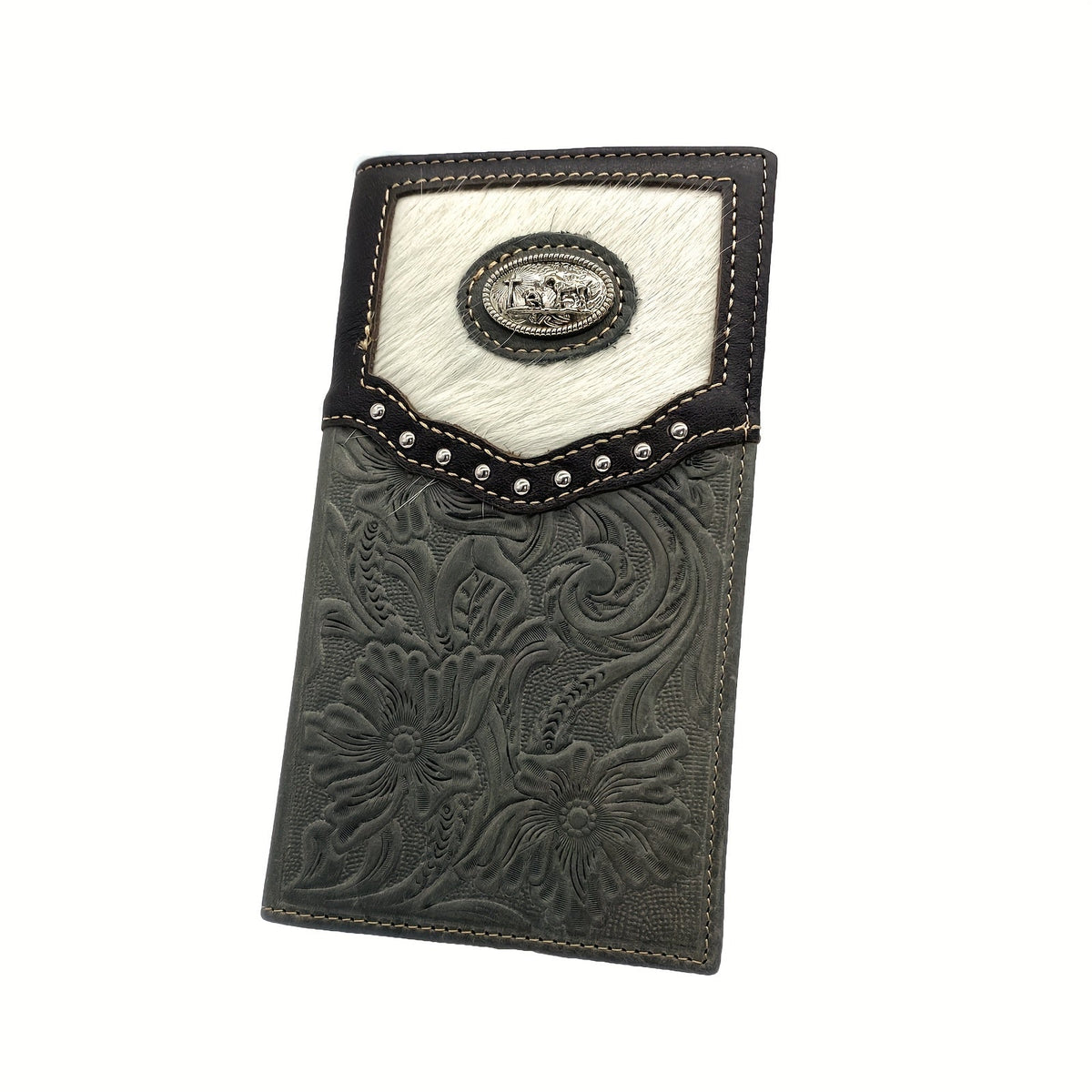 Long men's floral embossed leather wallet, western style