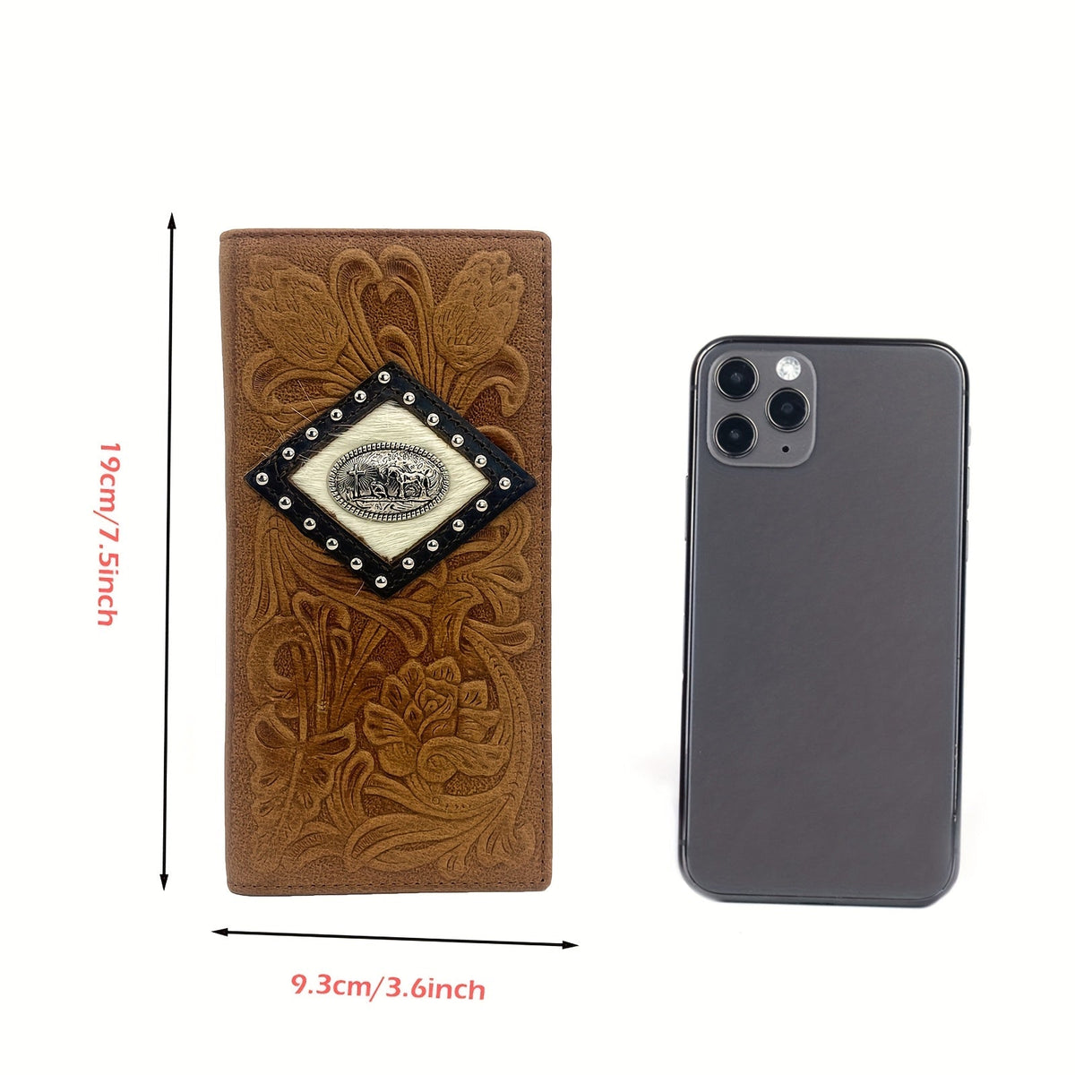 Long men's floral embossed leather wallet, western style Image