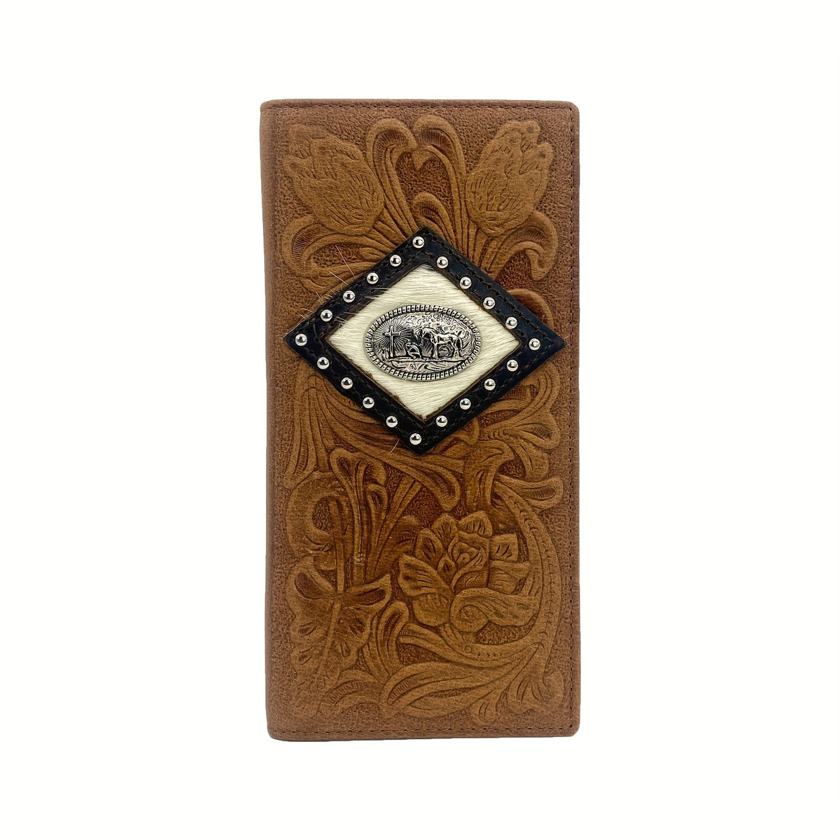 Long men's floral embossed leather wallet, western style Image