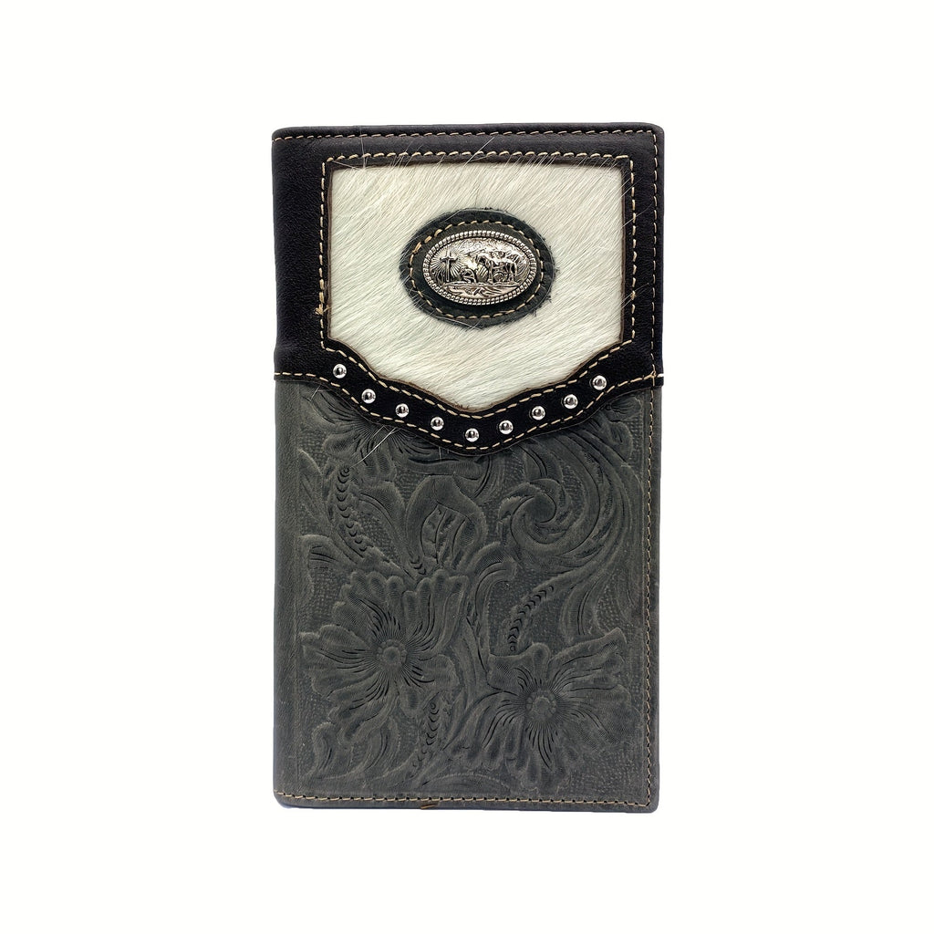 Long men's floral embossed leather wallet, western style