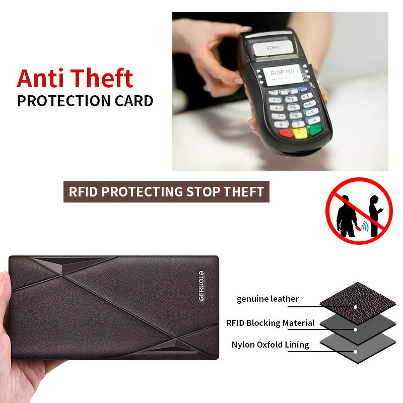 Men's Long Cowhide Leather Wallet, 11 Cards and RFID