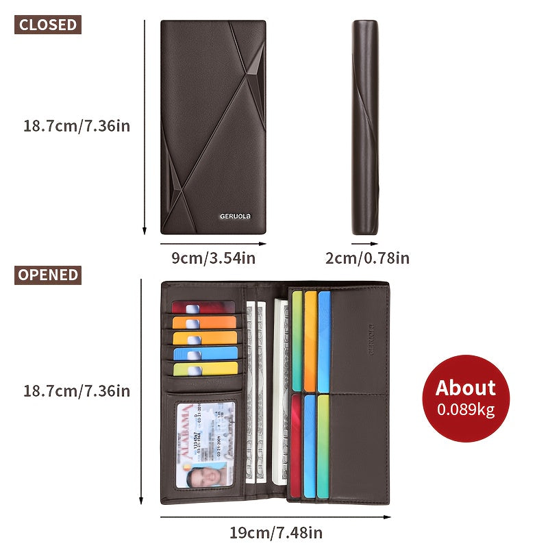 Men's Long Cowhide Leather Wallet, 11 Cards and RFID