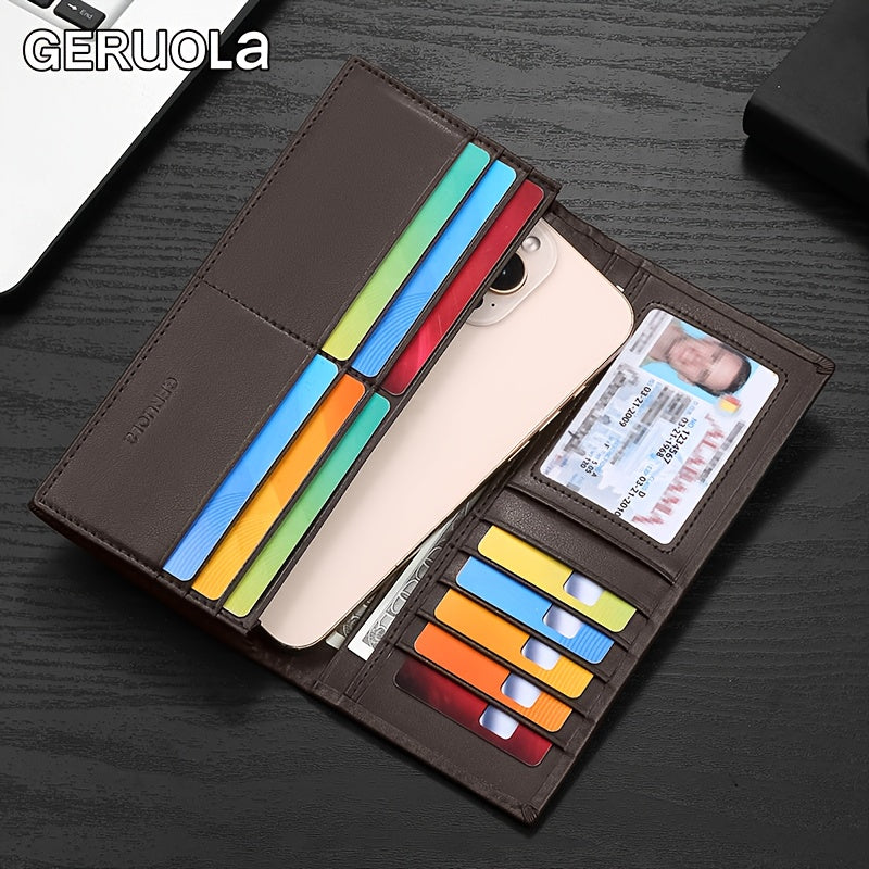 Men's Long Cowhide Leather Wallet, 11 Cards and RFID