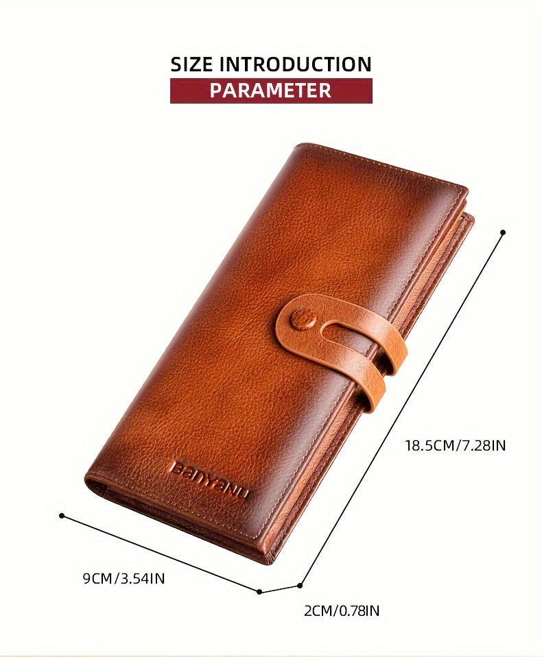 Men's Long Cowhide Wallet, 12 Cards, RFID