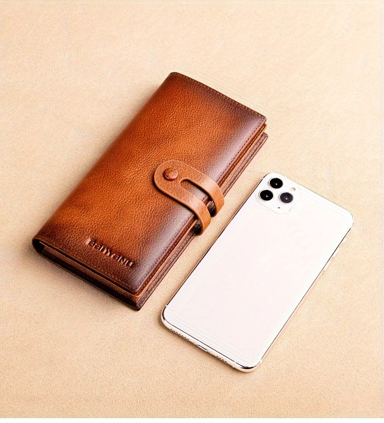 Men's Long Cowhide Wallet, 12 Cards, RFID