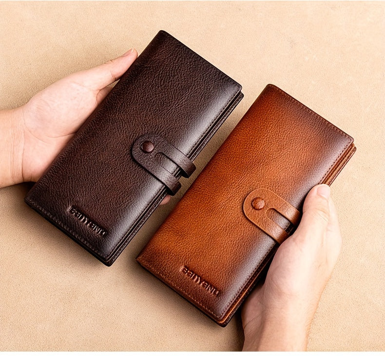 Men's Long Cowhide Wallet, 12 Cards, RFID