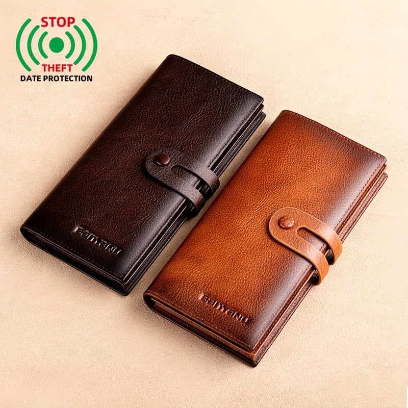 Men's Long Cowhide Wallet, 12 Cards, RFID