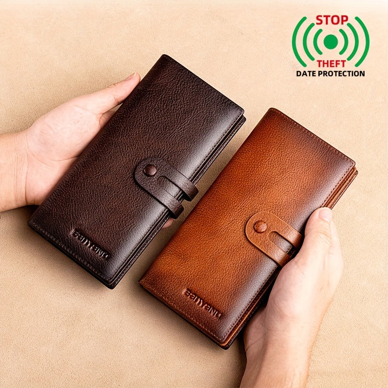 Men's Long Cowhide Wallet, 12 Cards, RFID