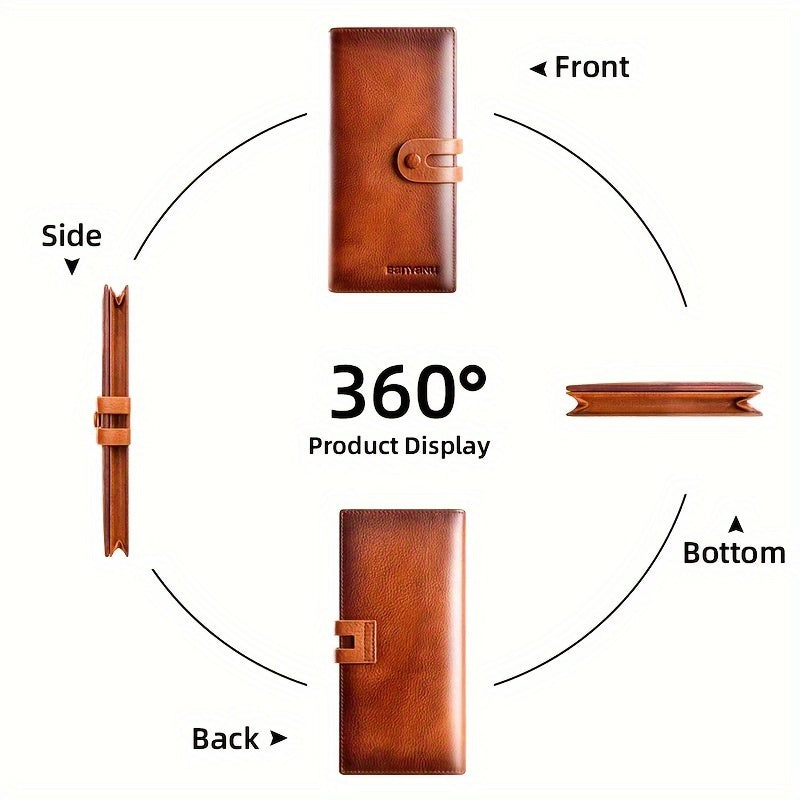 Men's Long Cowhide Wallet, 12 Cards, RFID