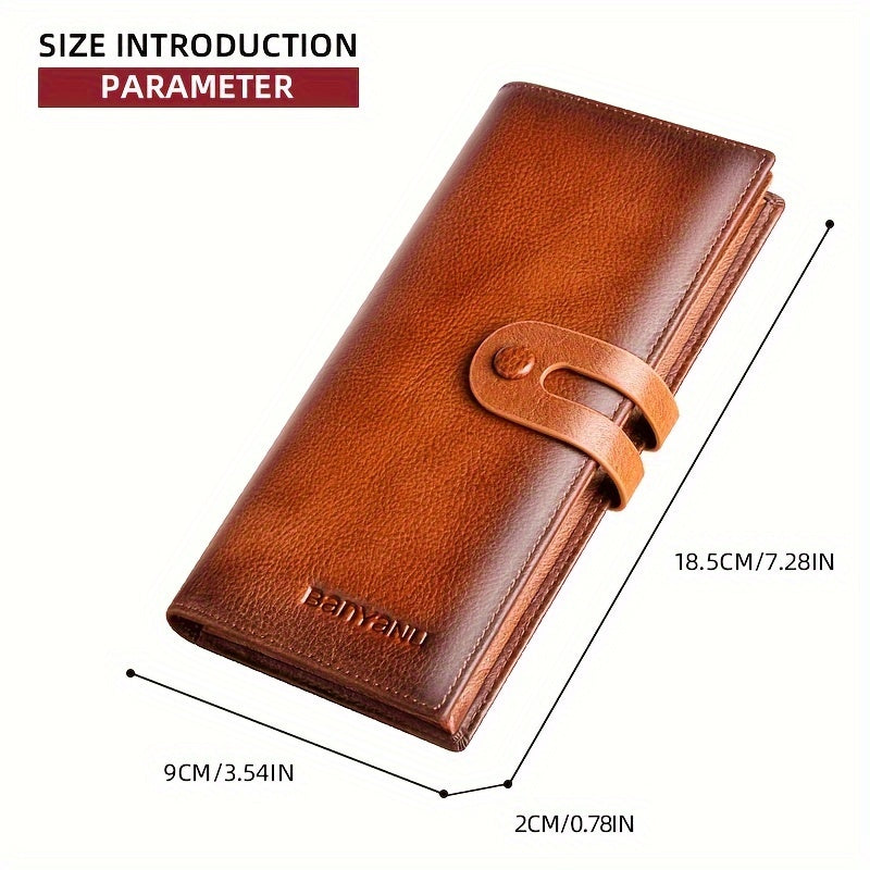 Men's Long Cowhide Wallet, 12 Cards, RFID