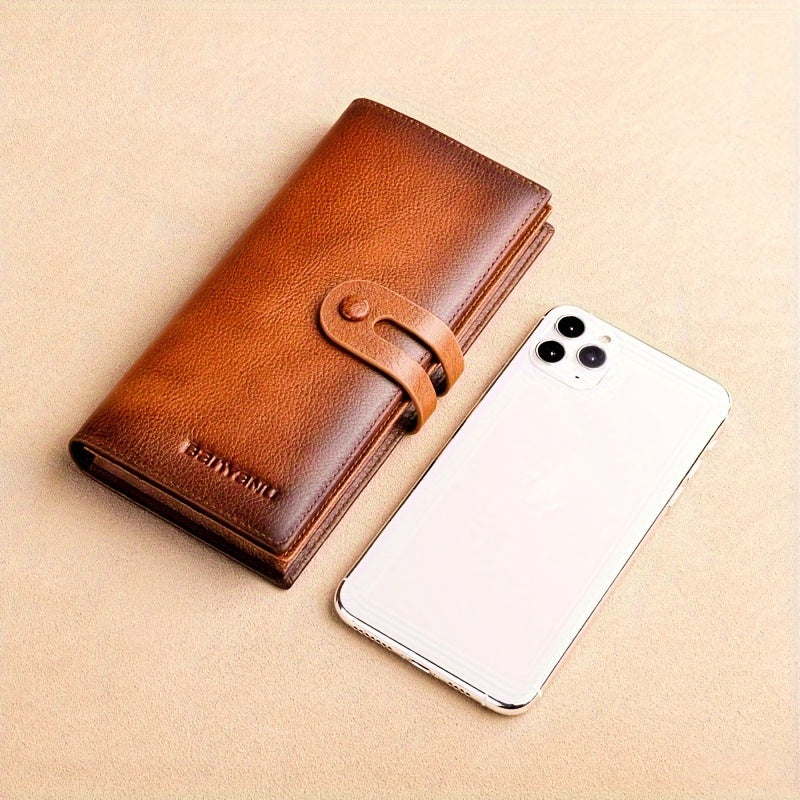 Men's Long Cowhide Wallet, 12 Cards, RFID
