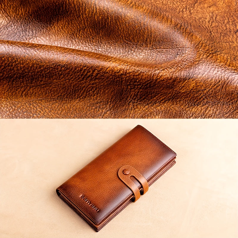 Men's Long Cowhide Wallet, 12 Cards, RFID