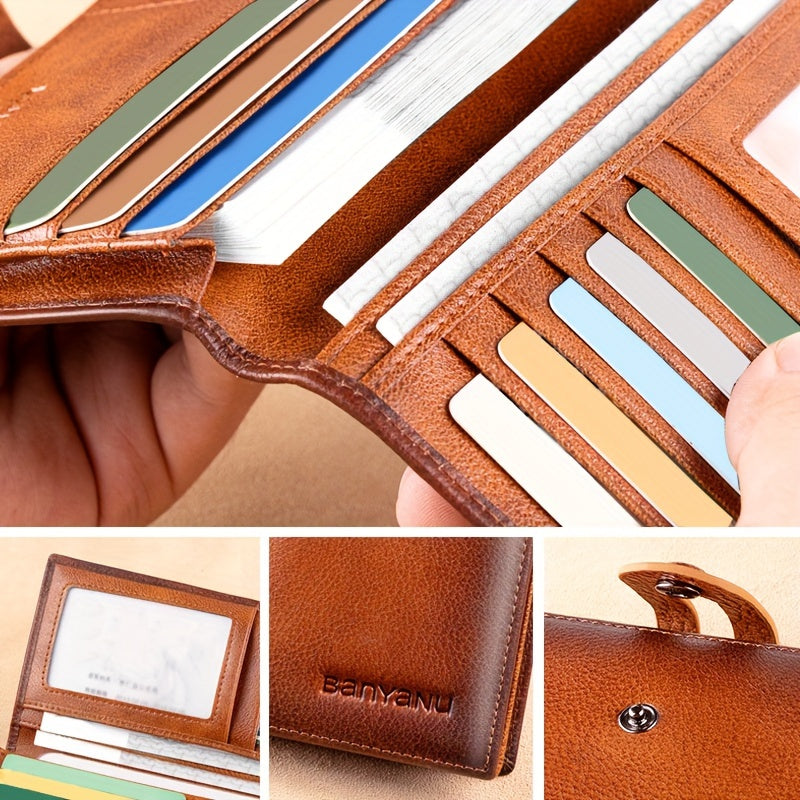 Men's Long Cowhide Wallet, 12 Cards, RFID
