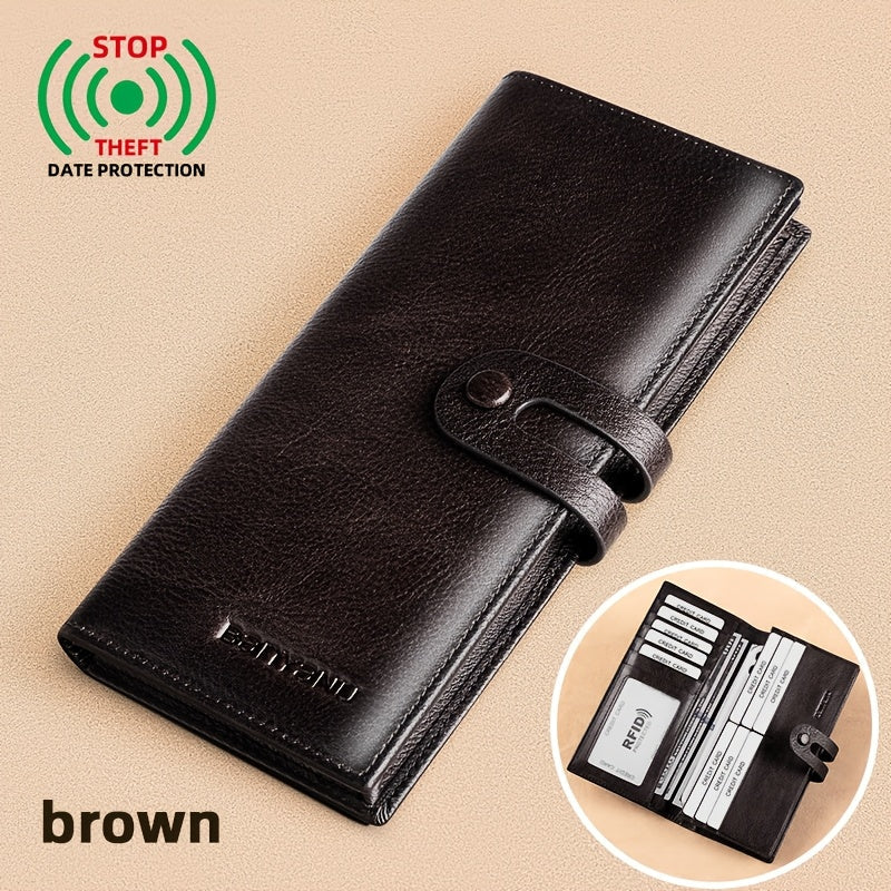 Men's Long Cowhide Wallet, 12 Cards, RFID