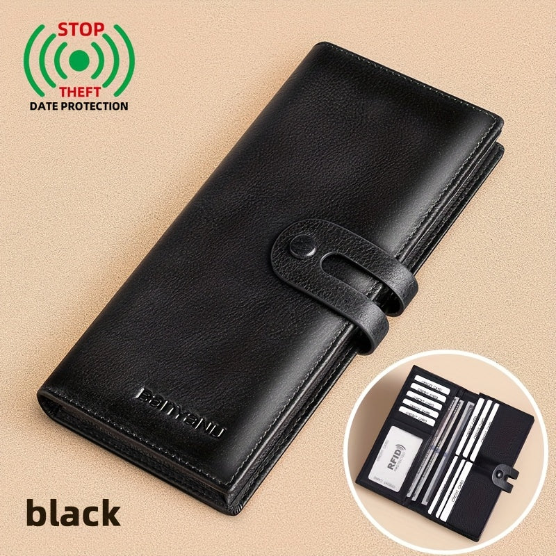 Men's Long Cowhide Wallet, 12 Cards, RFID