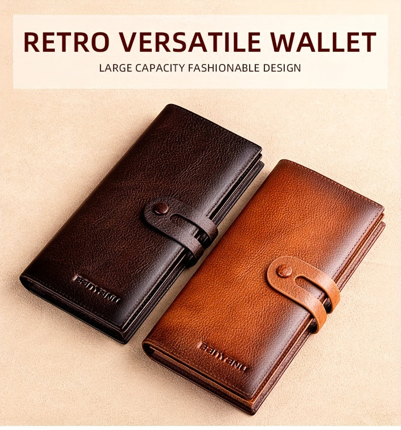 Men's Long Cowhide Wallet, 12 Cards, RFID