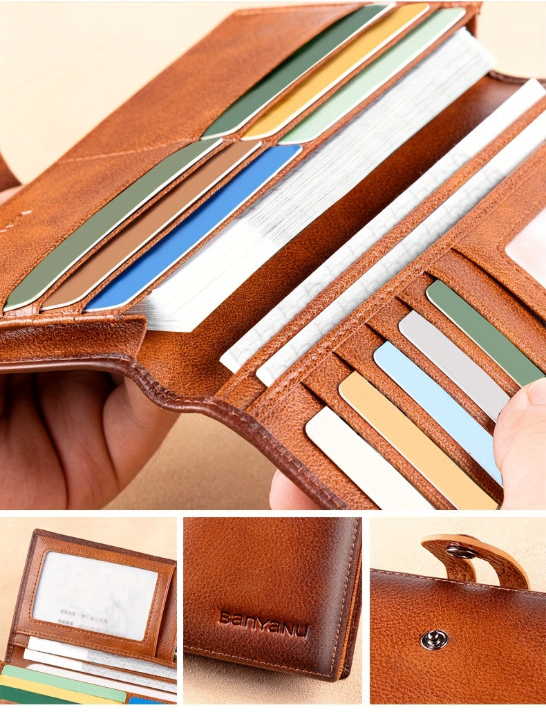 Men's Long Cowhide Wallet, 12 Cards, RFID