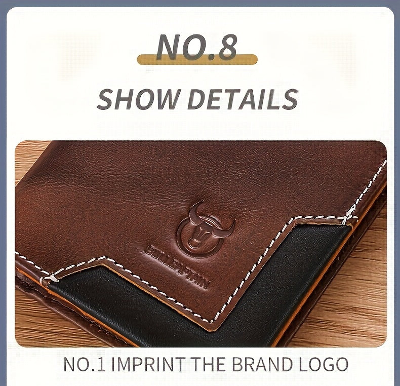 Men's Long Cowhide Leather Wallet, 10 Card Slots