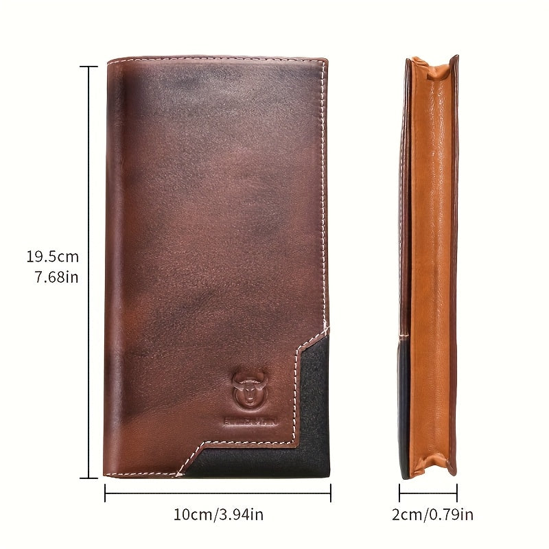 Men's Long Cowhide Leather Wallet, 10 Card Slots