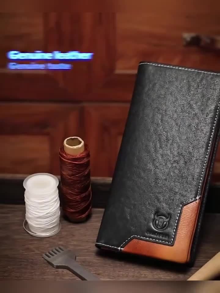 Men's Long Cowhide Leather Wallet, 10 Card Slots
