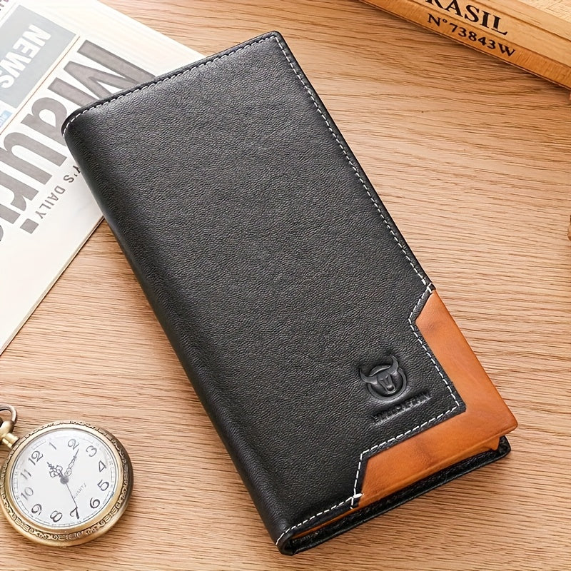 Men's Long Cowhide Leather Wallet, 10 Card Slots