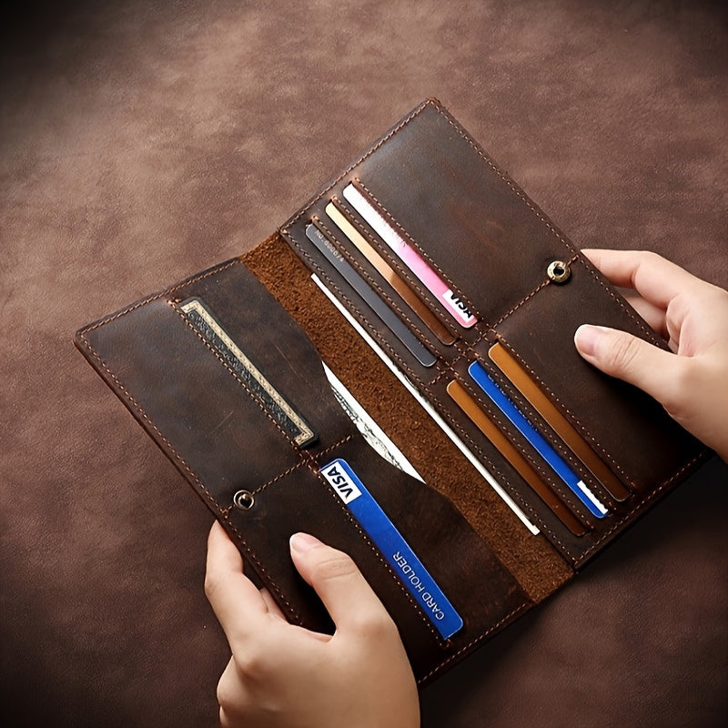 Men's Long Cowhide Wallet, Dark Brown