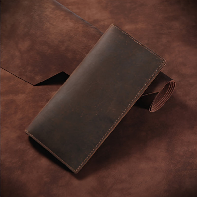 Men's Long Cowhide Wallet, Dark Brown
